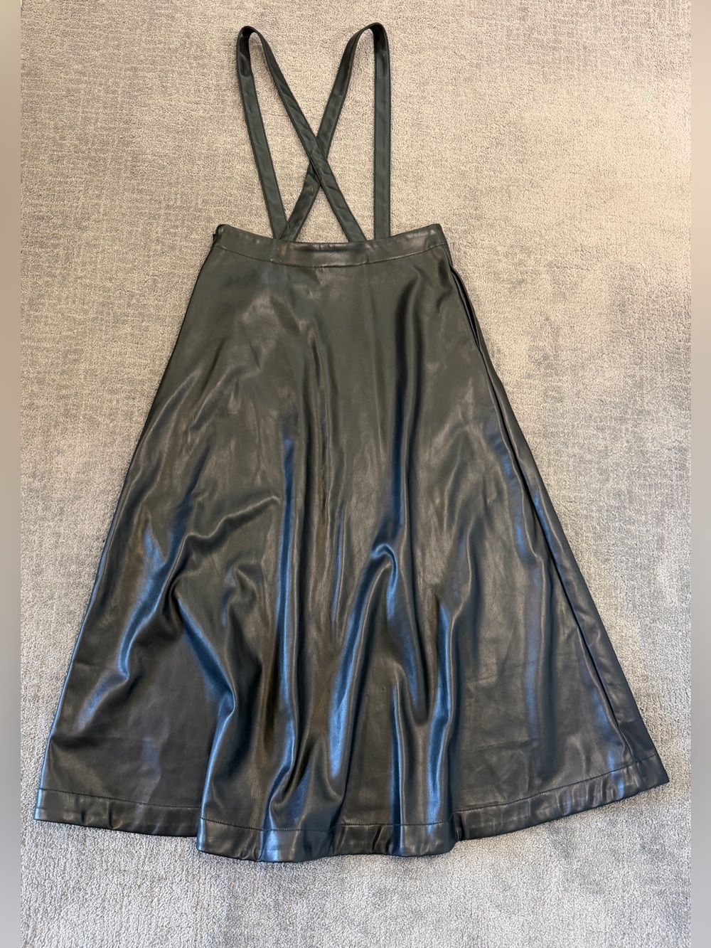 ✨ Anthropologie Faux Leather Pinafore Suspender Midi Skirt Black - Picture 7 of 11